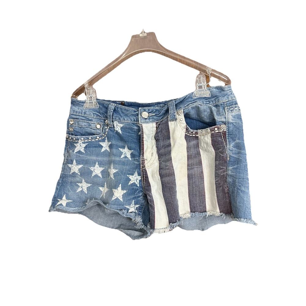 Miss Me American Flag Denim Shorts Stars Stripes Rhinestones Medium Wash Size 33